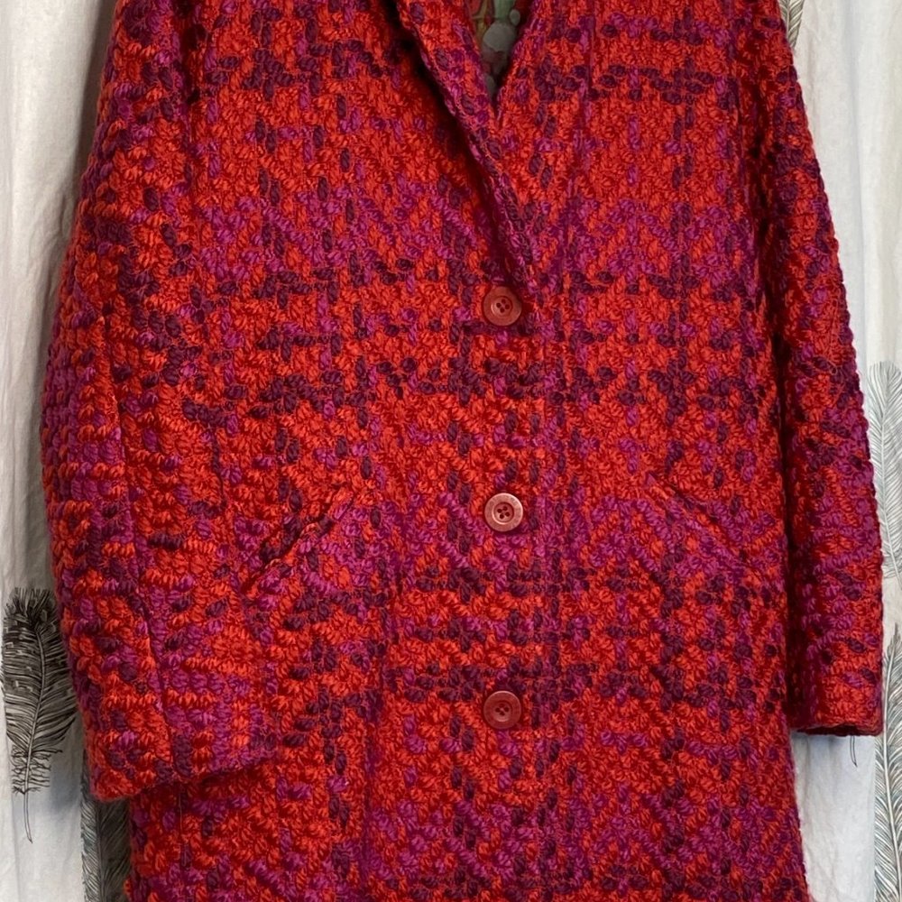Desigual Plaid Catrina Red/Purple Coat Lined Jacket Women's 12 NWT - Picture 6 of 14